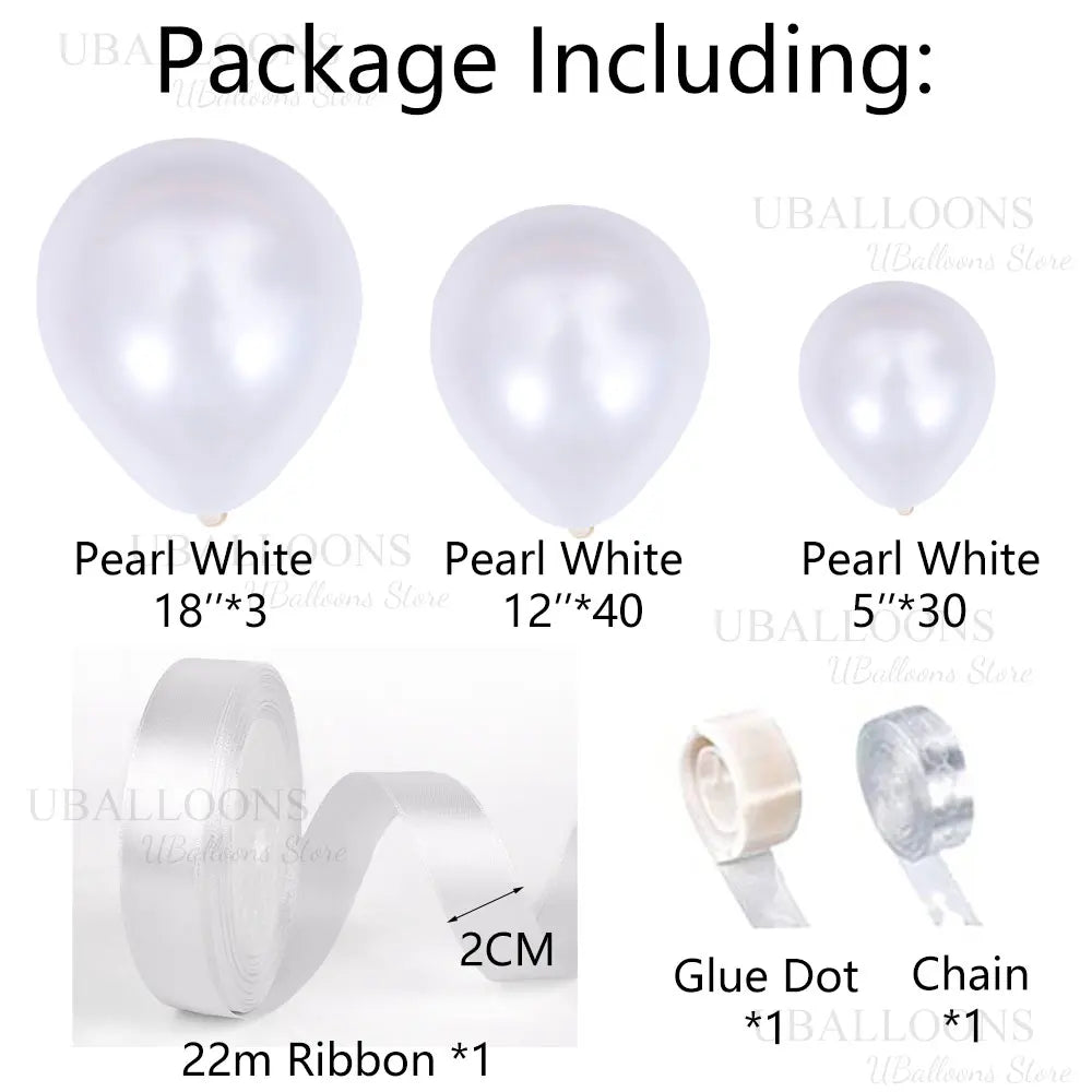 Pearl White Balloons Arch 5/12/18inch Glossy White Balloons with Ribbon for Birthday Wedding Baby Shower Party Hanging Decor
