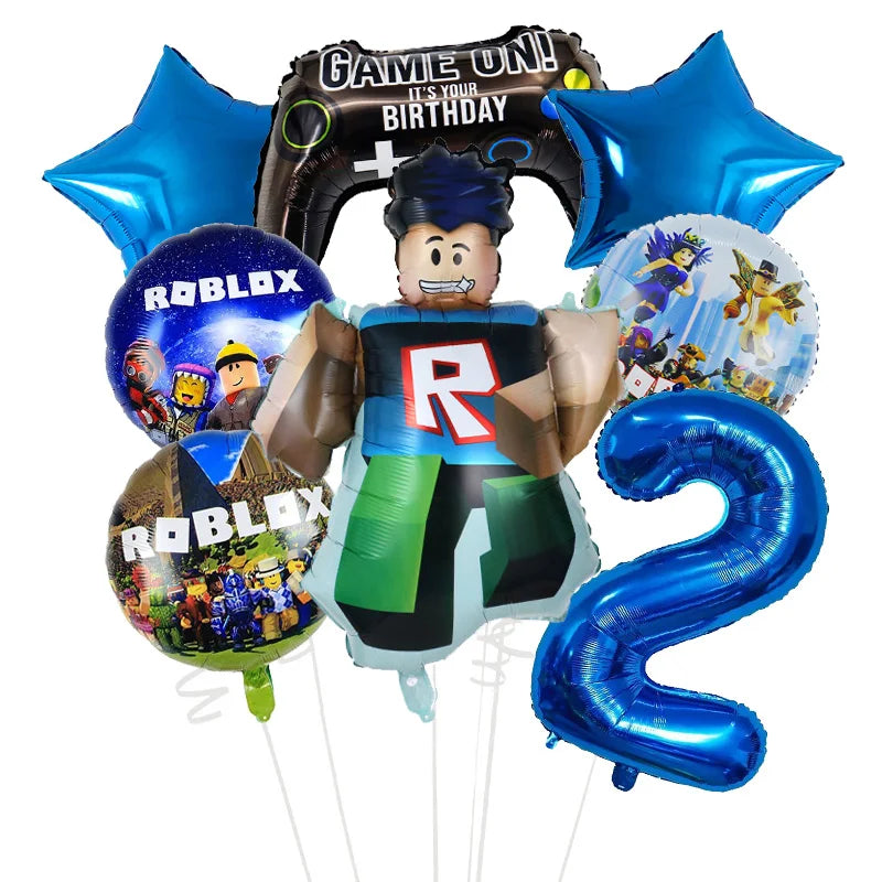 Cartoon Game Roblox Set Boy Balloons Cartoon Double-sided Shaped Birthday Party Decor Baby Shower Number DIY Foil Balloon Set
