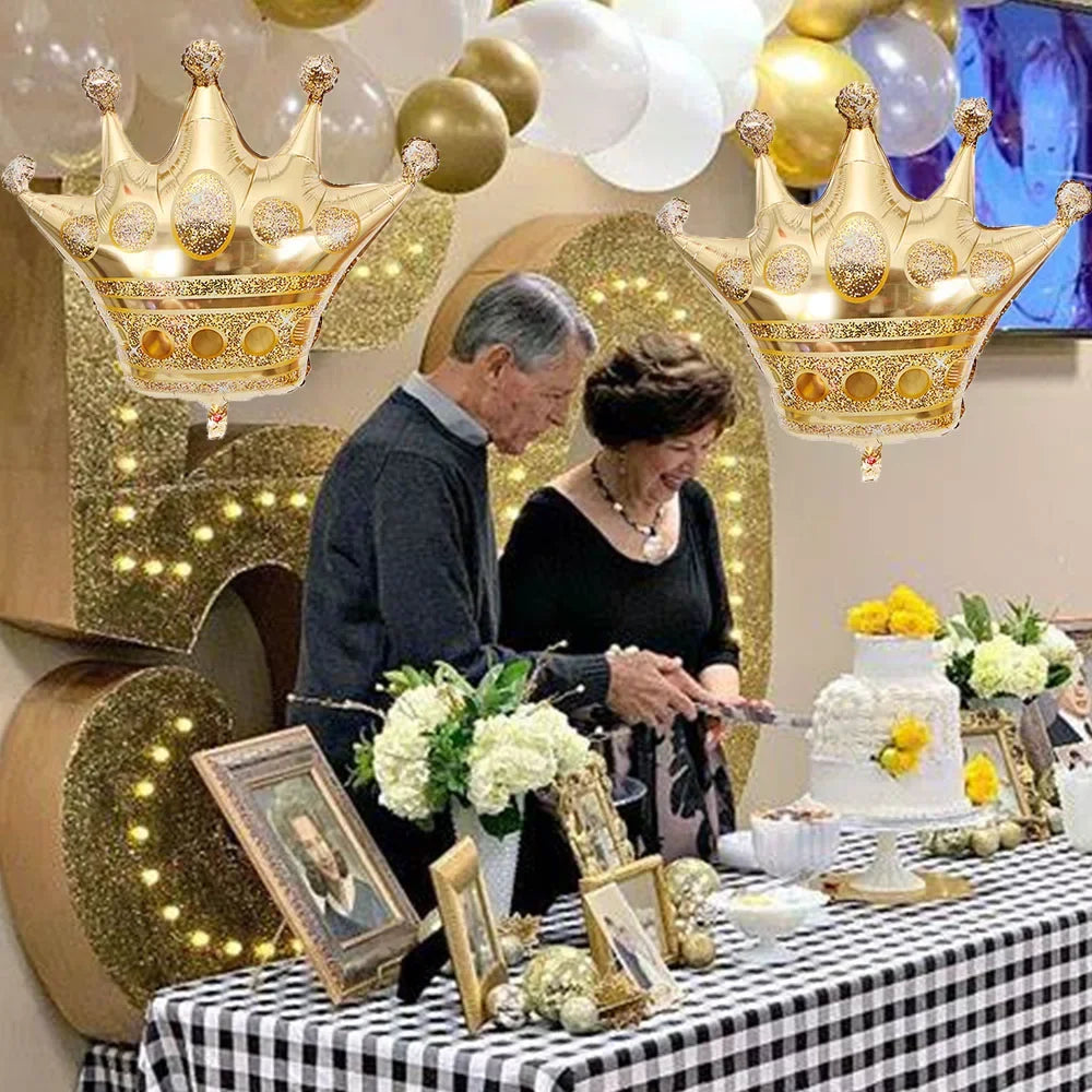 3Pc Crown Balloons Set Gold Color Foil Crown Shape Balloons Decoration Foil Balloons, Anniversary Balloons Princess Birthday