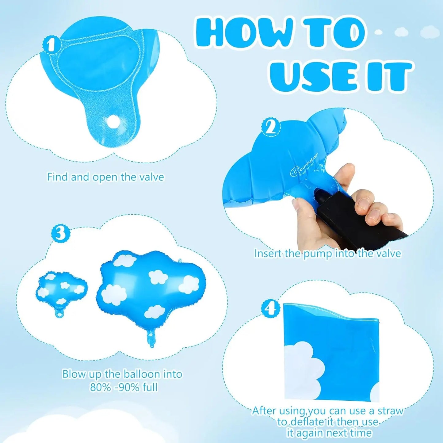 Blue Cloud Balloons Sky Balloons  Toy Cartoon Story Balloons for Baby Shower Boys Girls Birthday Party Supplies