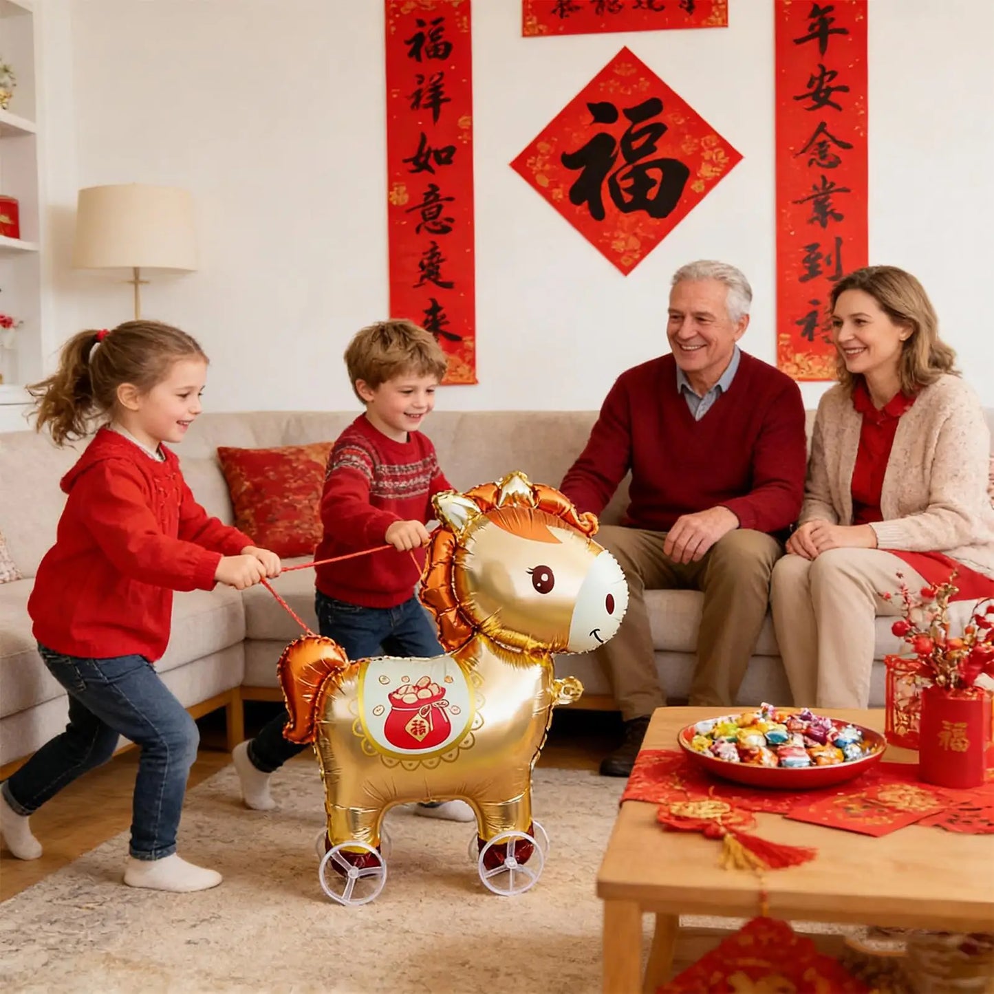 Horse Balloons Inflatable Cute Cartoon with Wheels 2026 Horse Animal Balloons for Adults Kids Outdoor Spring Festival Holiday