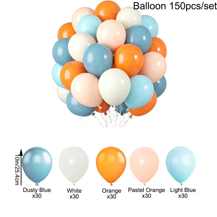 Orange Blue Balloons, Orange Macaron Retro Sea Blue White Balloons for Birthday Shower Graduation Engagement Party Decoration
