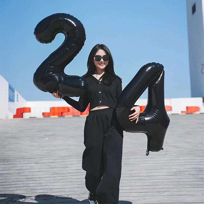 32inch Black Number Foil Balloons for Birthday Party Wedding Anniversary Baby Shower Decor 0 1 2 3 4 5 6 7 8 9 Digital Balloon