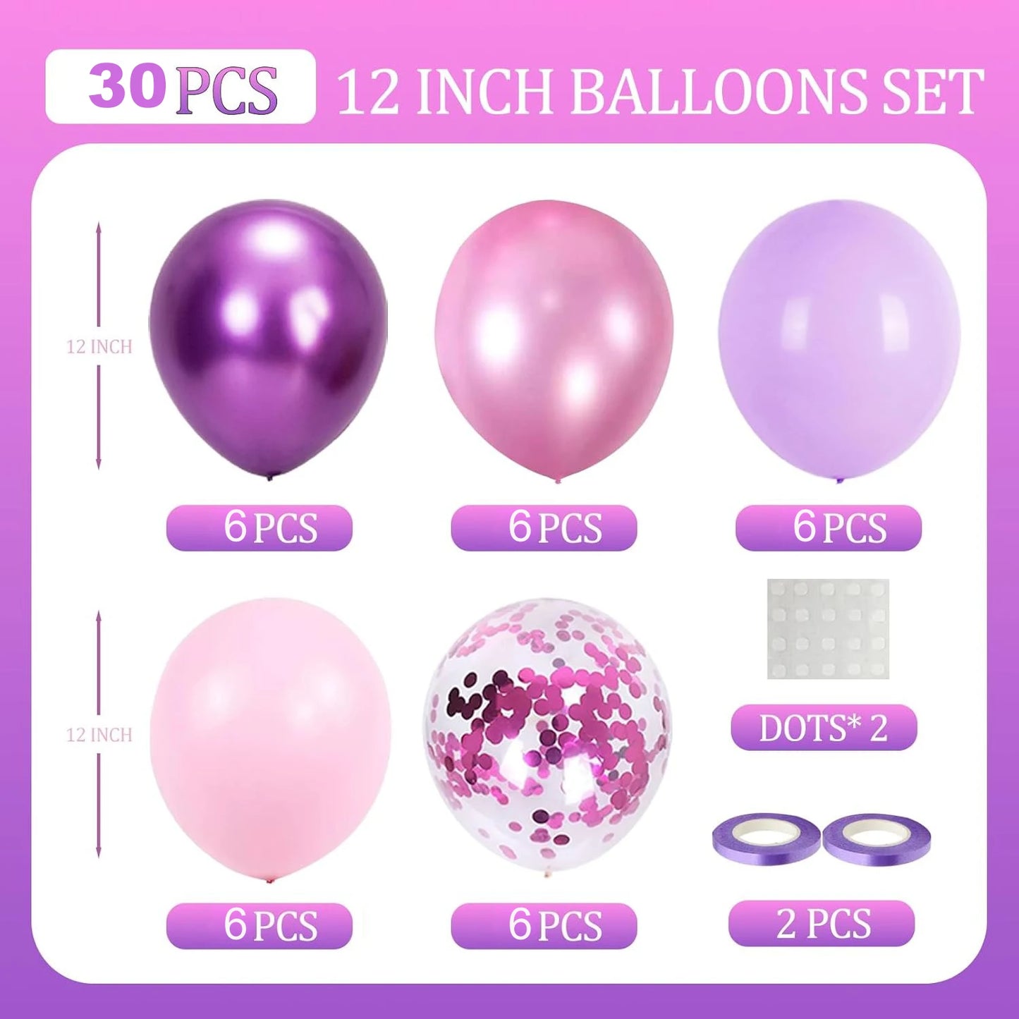 Metallic Purple Balloons, 12inch Pink Purple Balloons, Supplies Perfect for Birthday Party, Park, School, Party Home Decorations