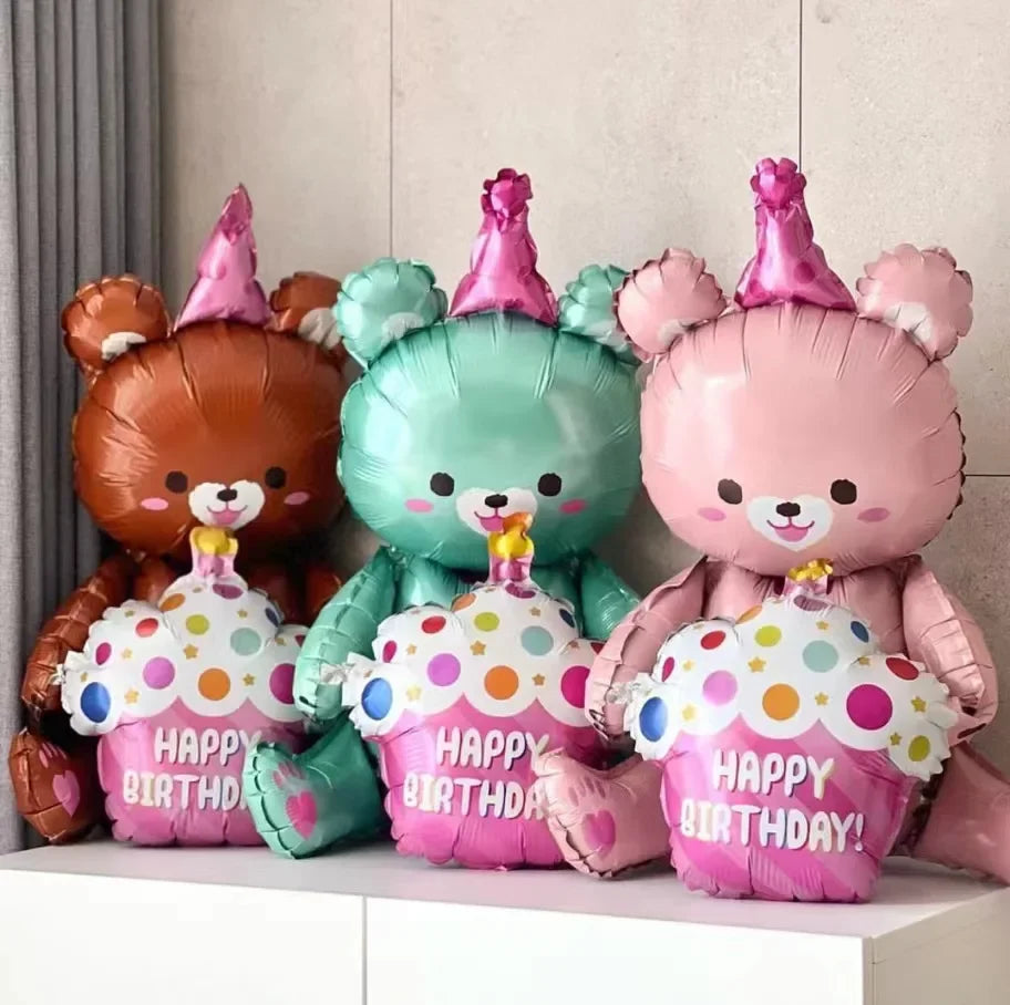 4D Large Bear Cake Balloons Cartoon Animal Cute Bear Foil Balloon Children Boys Girls Birthday Party Decoration Scene Props Toys