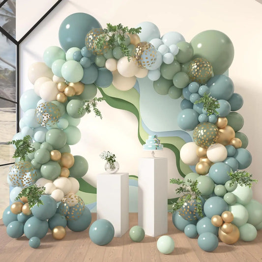 169Pcs gray blue green latex balloon set suitable for birthday parties, weddings, Valentine's Day party decoration