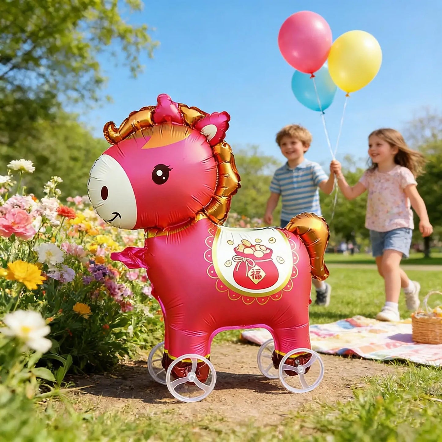 Horse Balloons Inflatable Cute Cartoon with Wheels 2026 Horse Animal Balloons for Adults Kids Outdoor Spring Festival Holiday
