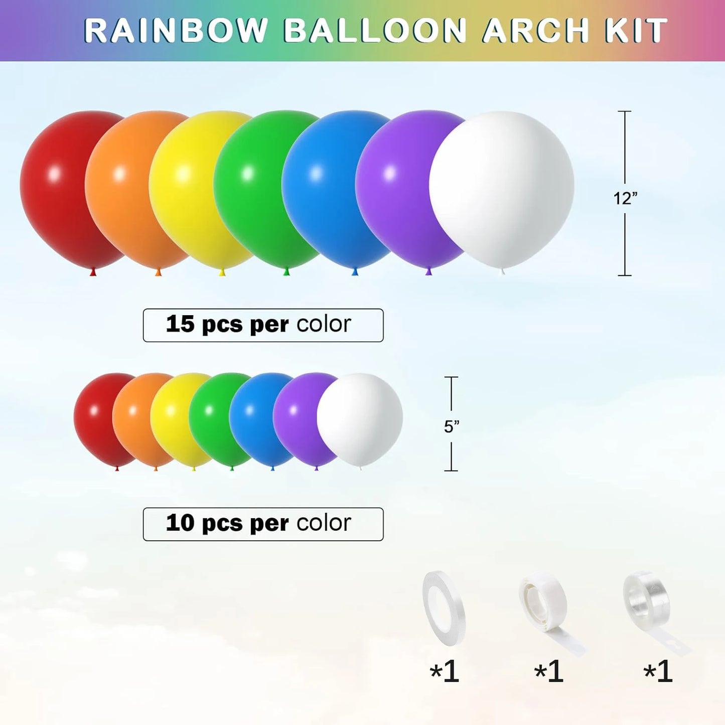 Rainbow Balloons 175 Pcs,12/5inch suitable for wedding season,birthdays,pop parties,bridal showers,family gatherings