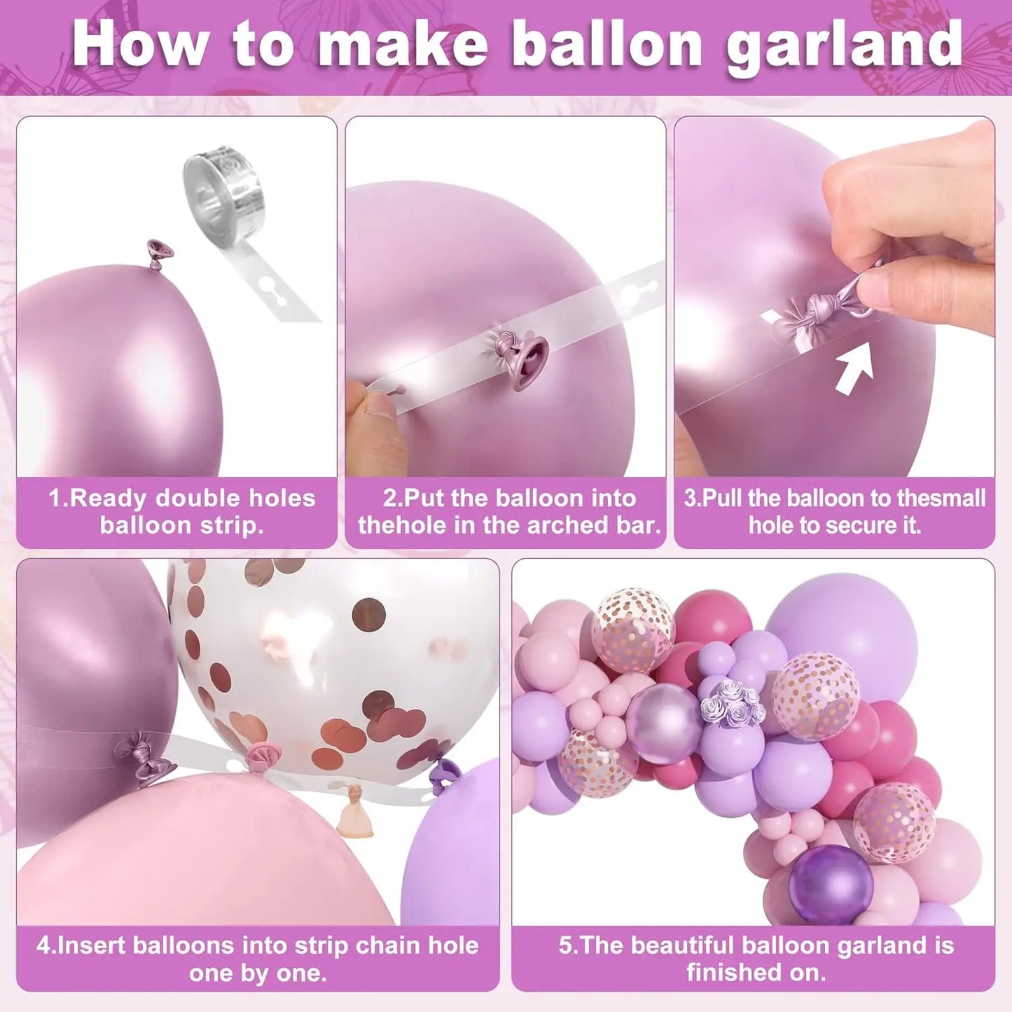 159pcs pink and purple latex balloon set suitable for birthday parties, weddings, Valentine's Day party decoration