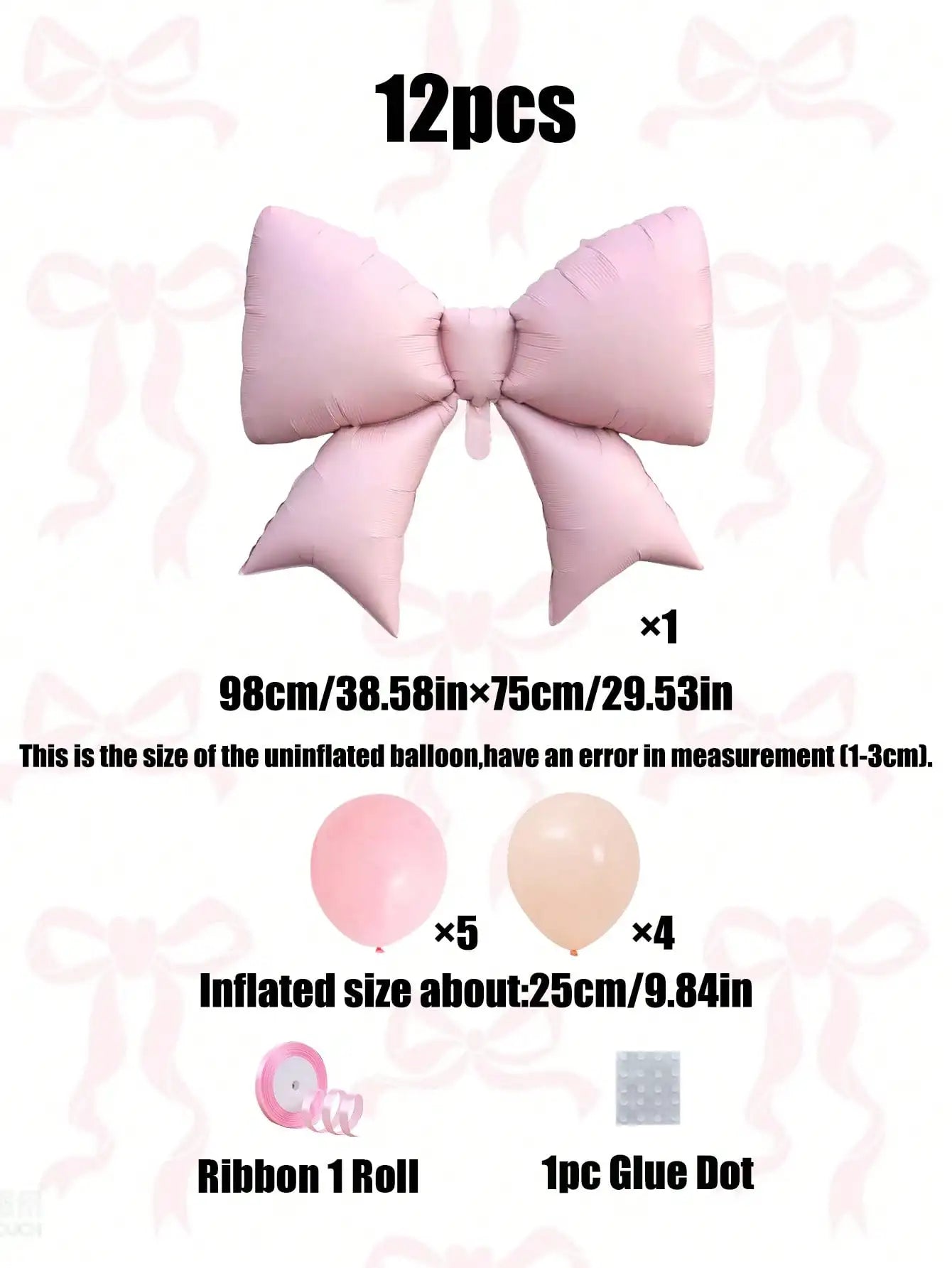 12pcs Large Decorative Balloons with Pink Bows Suitable for Wedding Decoration Birthdays and Pink Themed Parties Decor Supplies