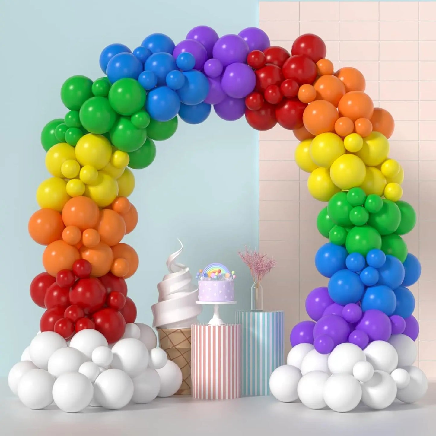Rainbow Balloons 175 Pcs,12/5inch suitable for wedding season,birthdays,pop parties,bridal showers,family gatherings